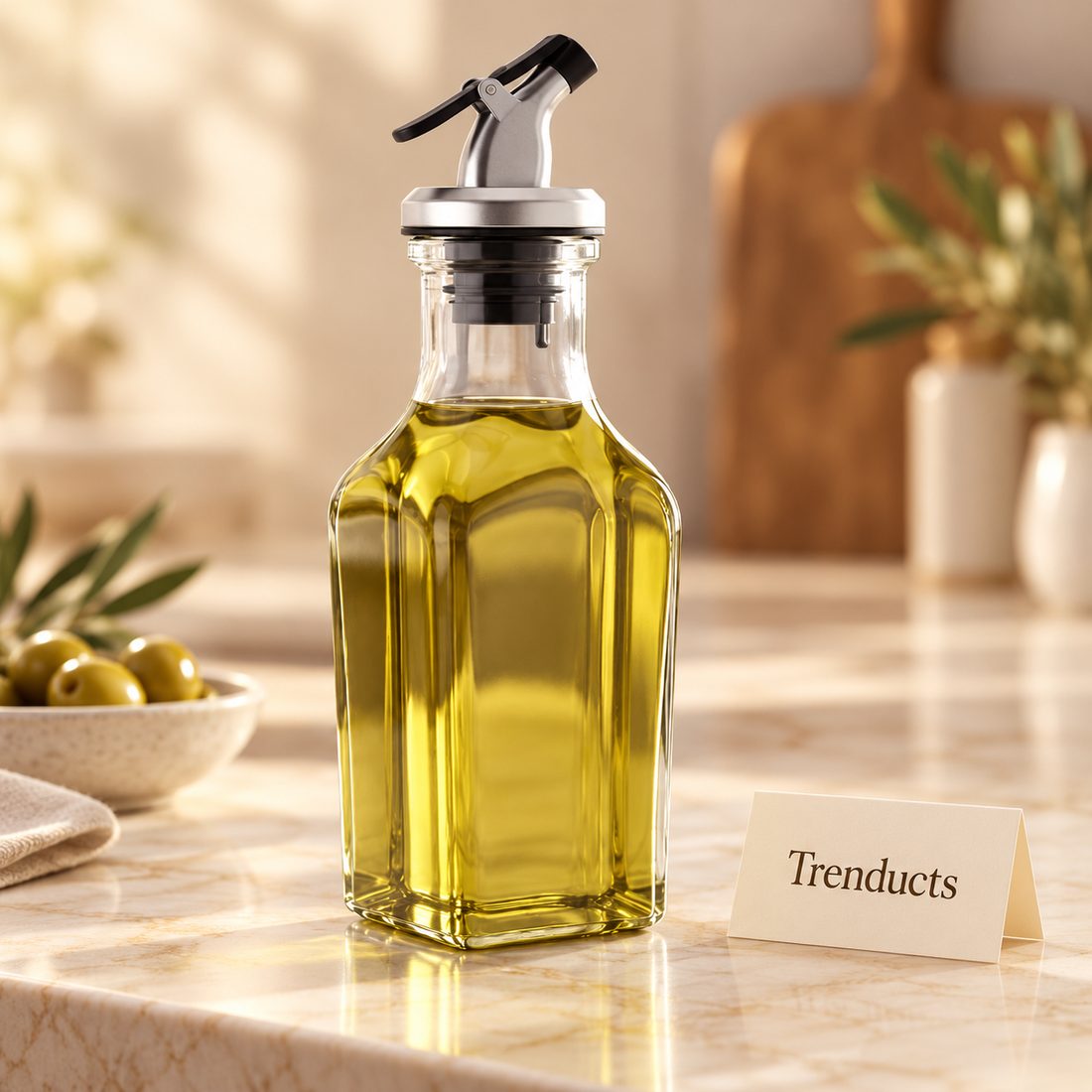 Square Glass Oil Dispenser Bottle with Pour Spout